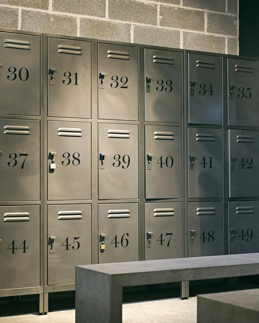 Gym lockers and a bench